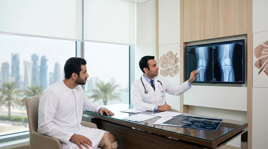 Patient consulting a visiting orthopedic surgeon in Qatar